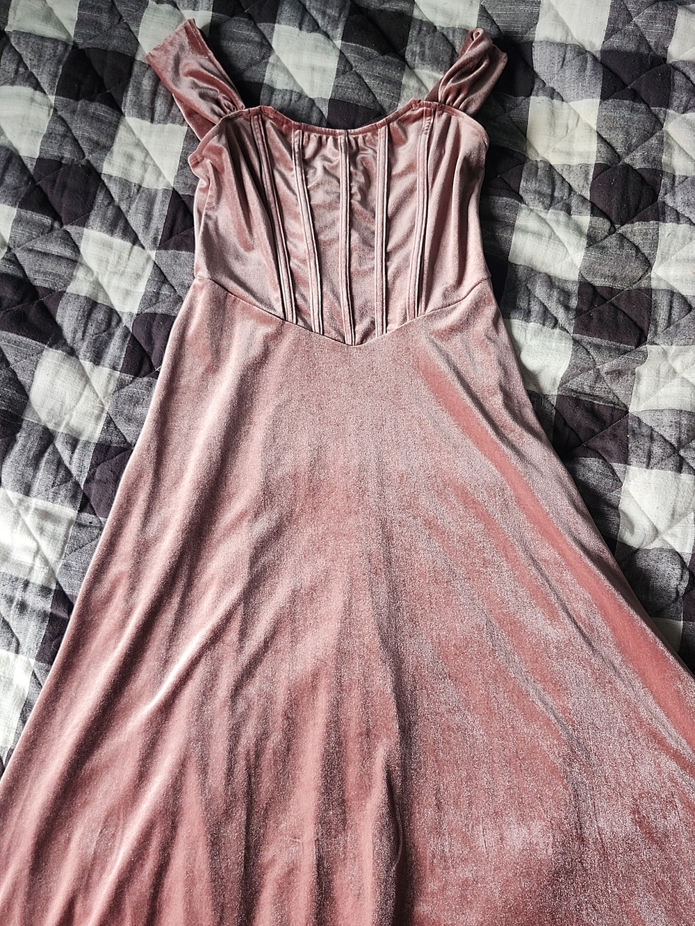 Custom Women's Pink Velvet Corset Maxi Dress